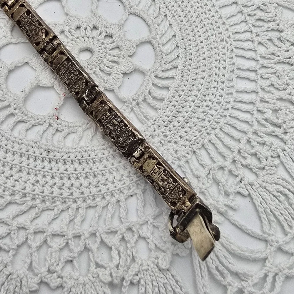 Antique Chinese Export Sterling Silver Gilt Vermeil Filigree Lapis Link Bracelet